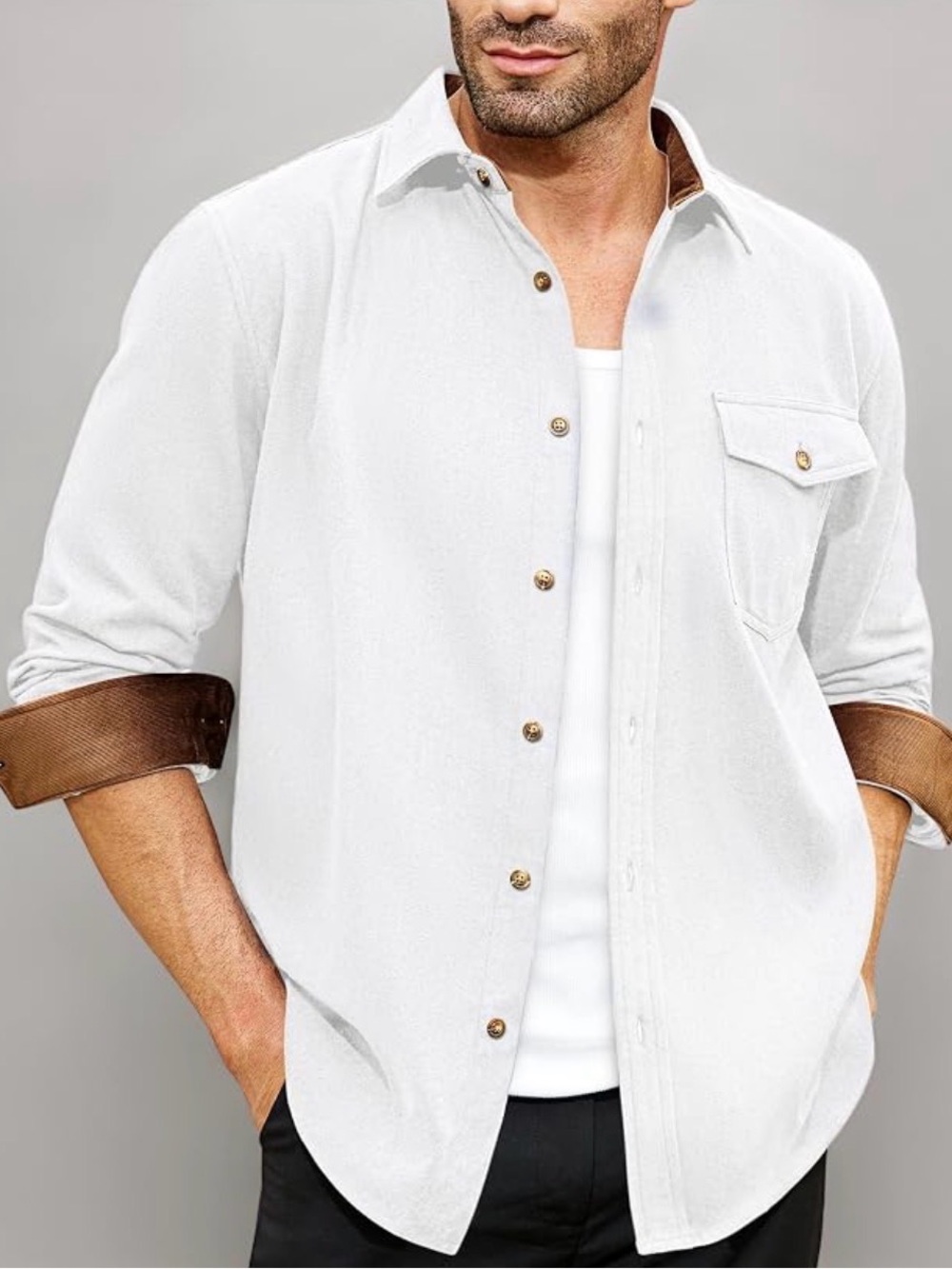 NWT Lion Nardo Luxurious Casual White Button-Down with Contrast Cuffs - Large